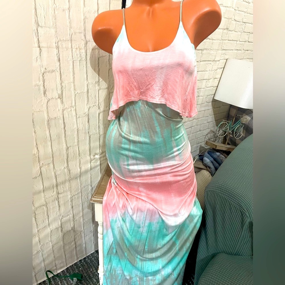 Final Touch Womens Sleeveless Long Maxi Tie Dye Dress Sz S NEW!